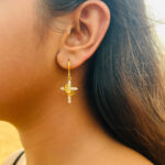 Gold Cross N Crown Earring With Sparkling Cubic Zirconia