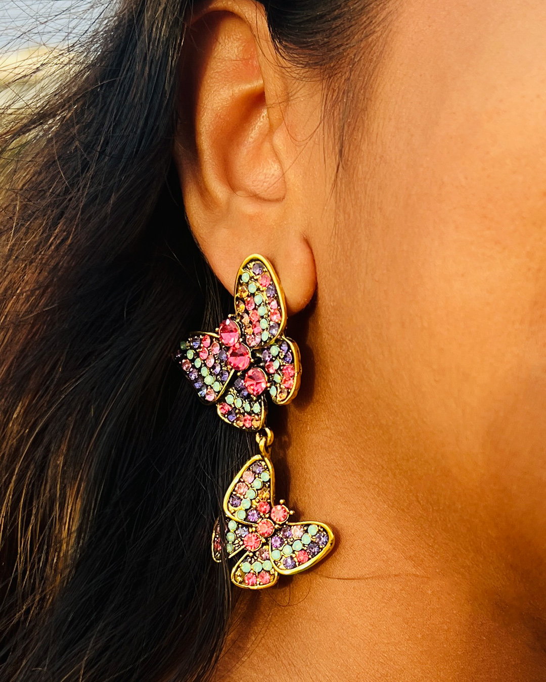 Rhinestones Double Butterfly Earring - Image 2