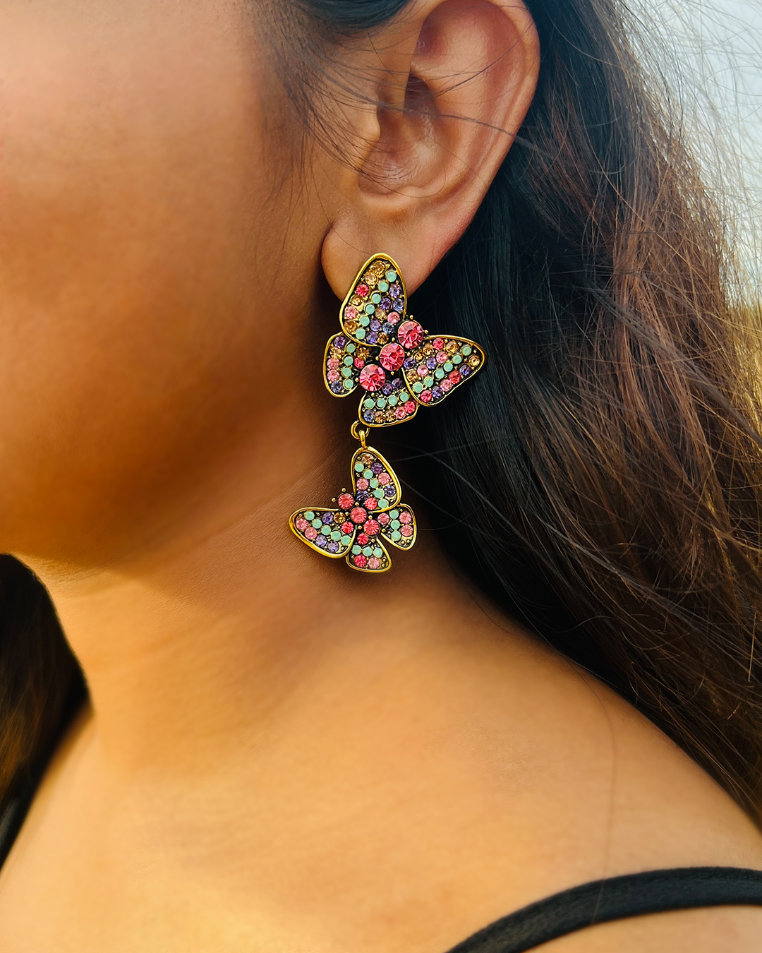 Rhinestones Double Butterfly Earring