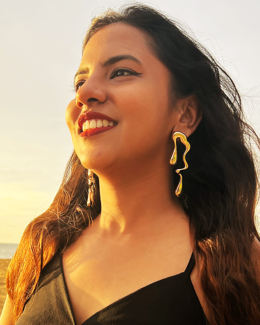 Asymmetric Liquid Metal-Style Drop Earring