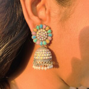 Multicolor Flower Dome Shaped Jhumki