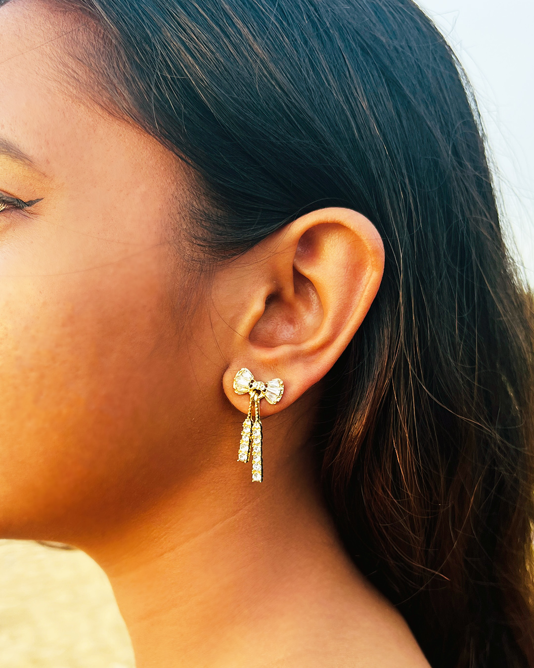 Rhinestone Shiny Bow Dangle