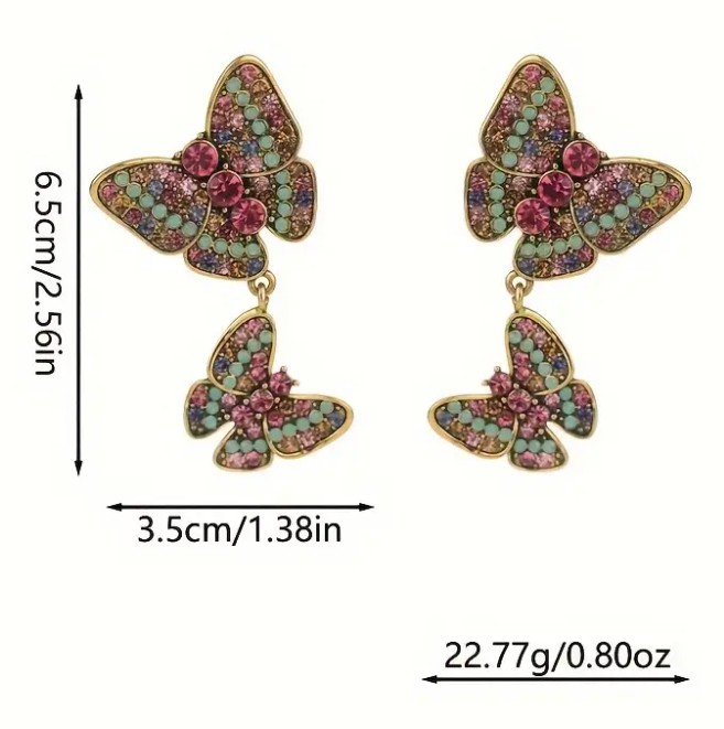 Rhinestones Double Butterfly Earring - Image 5