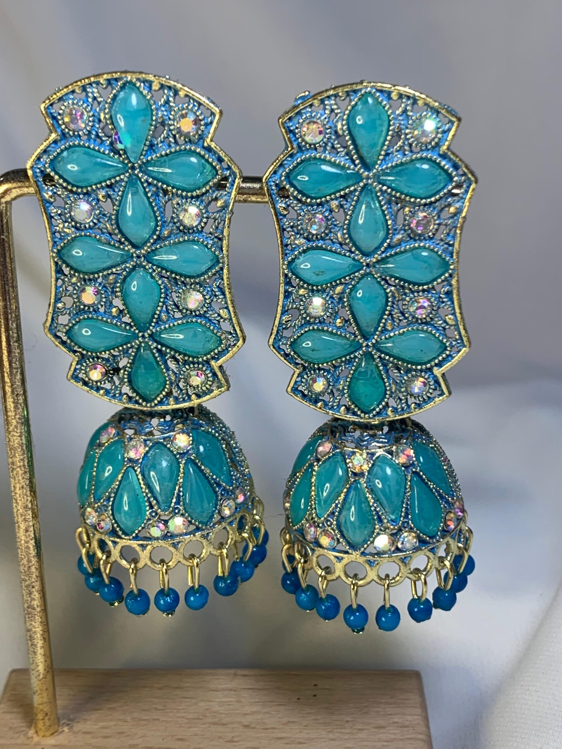 Blue Stoned Dome Shaped Jhumka - Image 3