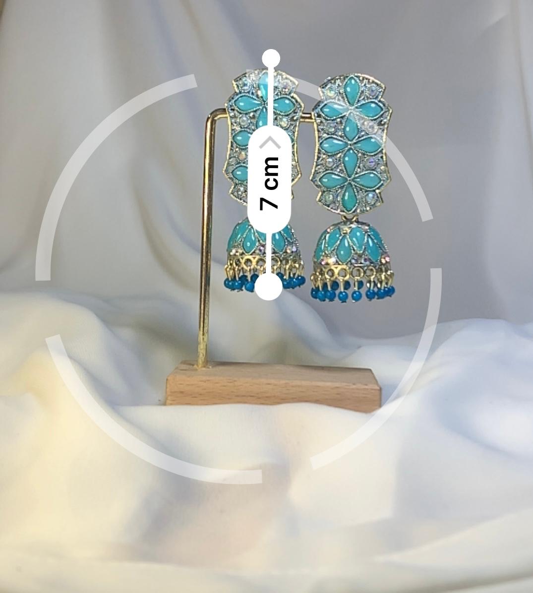 Blue Stoned Dome Shaped Jhumka - Image 2